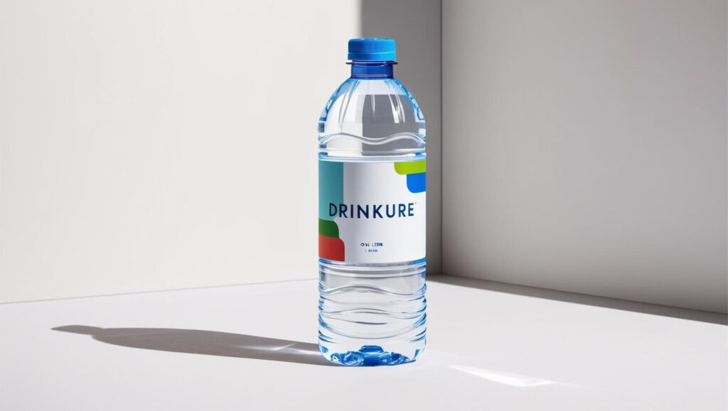 A plastic drinkure water bottle with white background